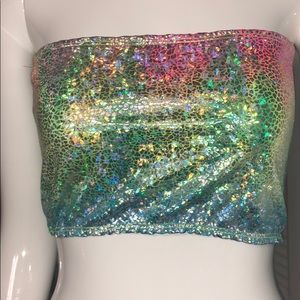 rainbow shatter tube top, rave or swim wear size L